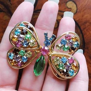 Vintage 50s Rhinestone Butterfly Brooch